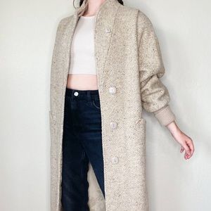 Vintage Originals Flecked Neutral Tan White Wool Blend Coat